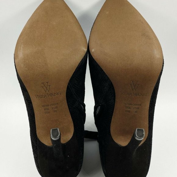 NEW VERA WANG BIANCA Black Pointed-Toe Texture Suede Bootie 7.5 38 Ankle Boots - Picture 8 of 12